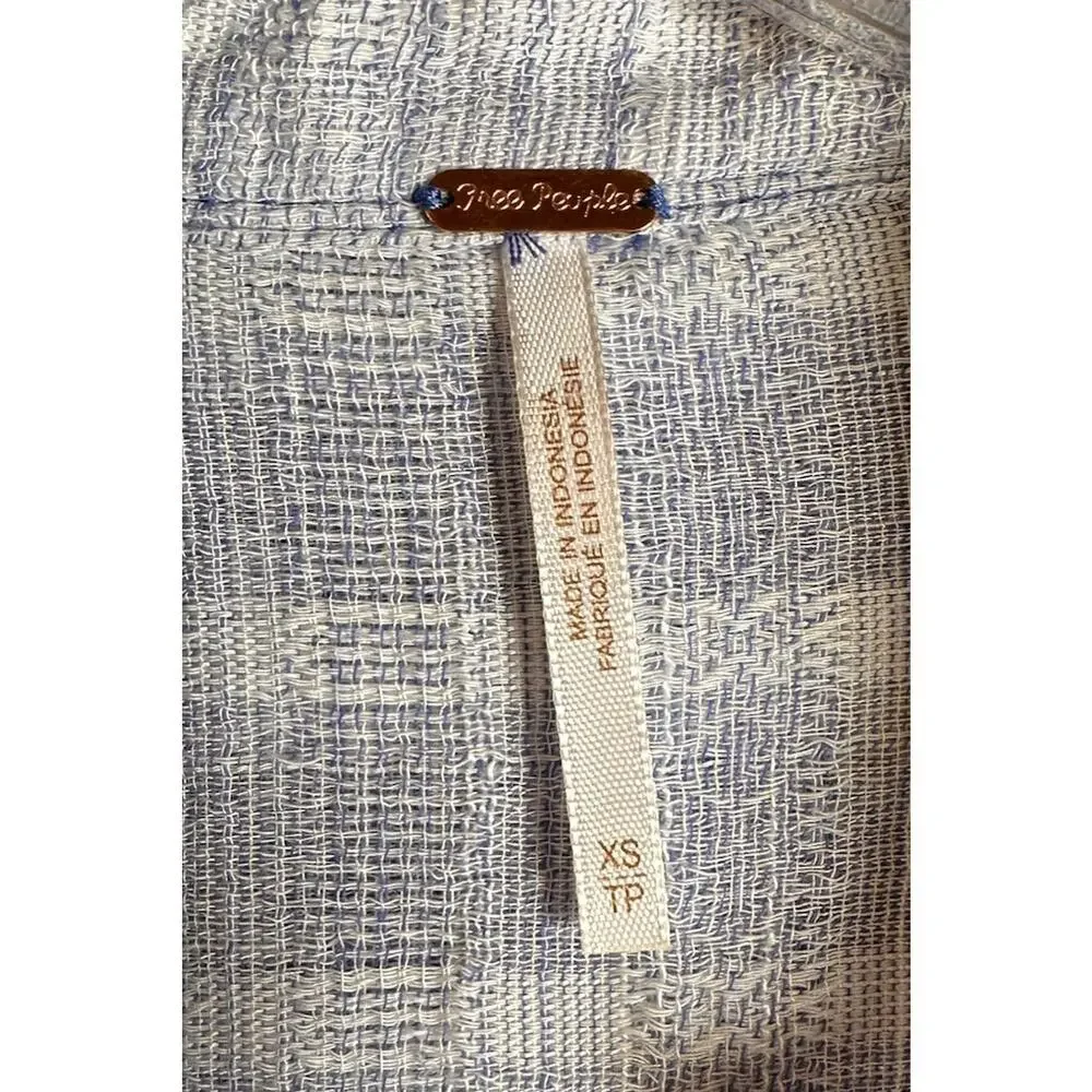 Free People Headed‎ To The Highlands Blue White Gauzy Shirt Womens Size XS Boho